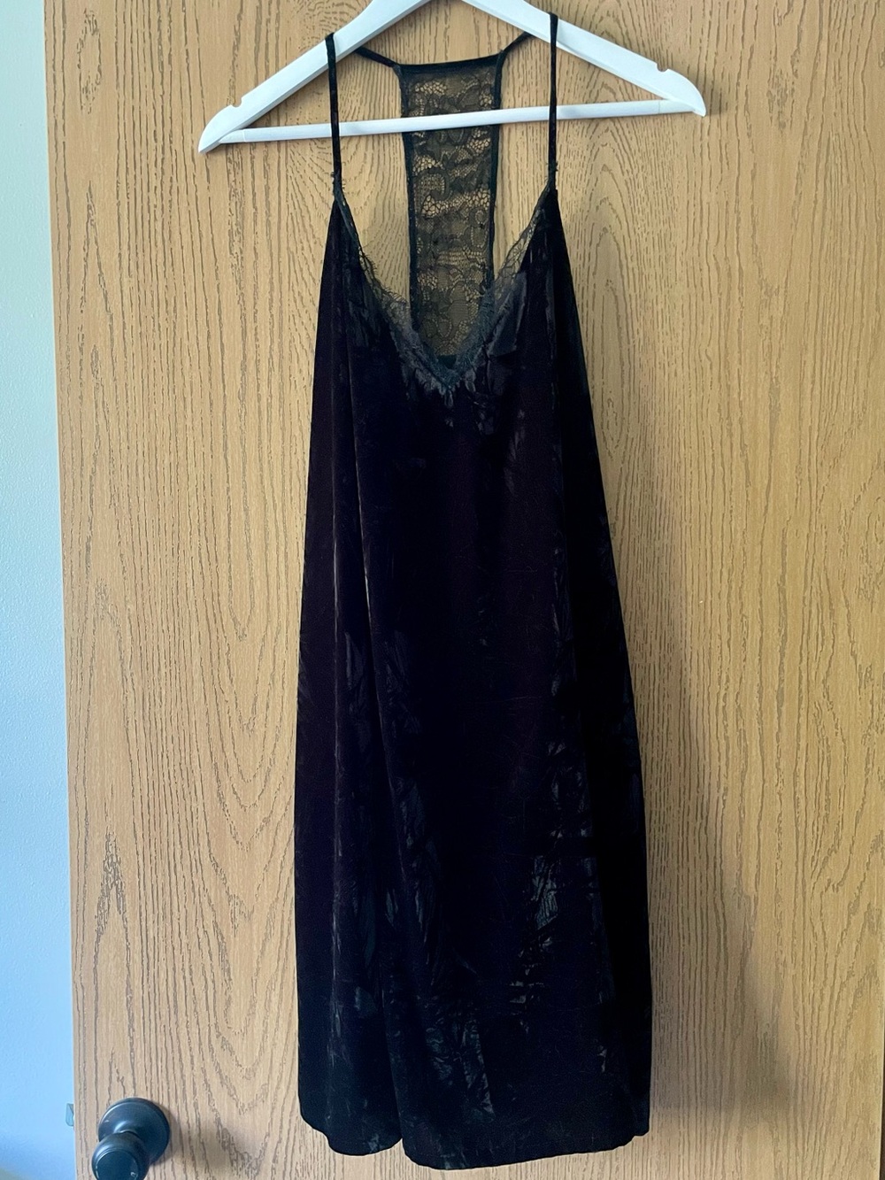 French Connection Black Lace-Back Velvet Slip Dress
